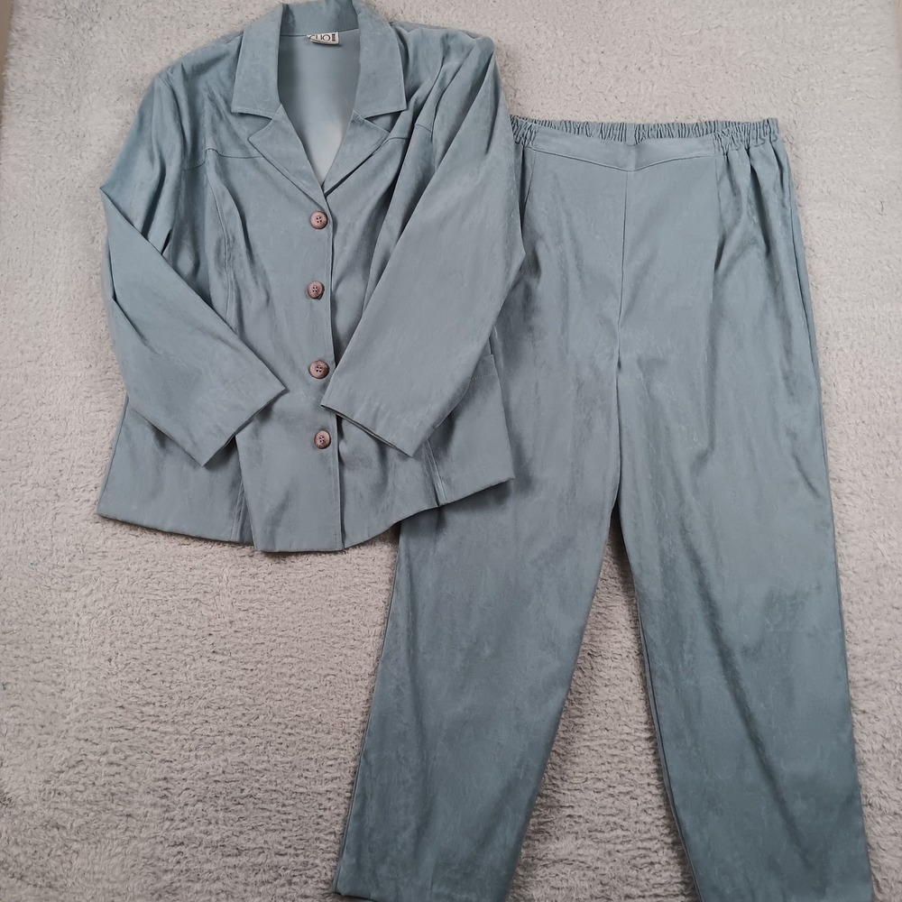 VTG Clio II Pant Suit Women 1X/2X Blue Faux Suede Elastic Waist L890648